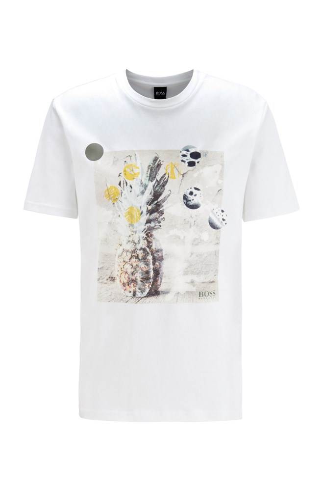 Hugo Boss Pure-cotton recyclable T-shirt Hvite | hPjbQobA