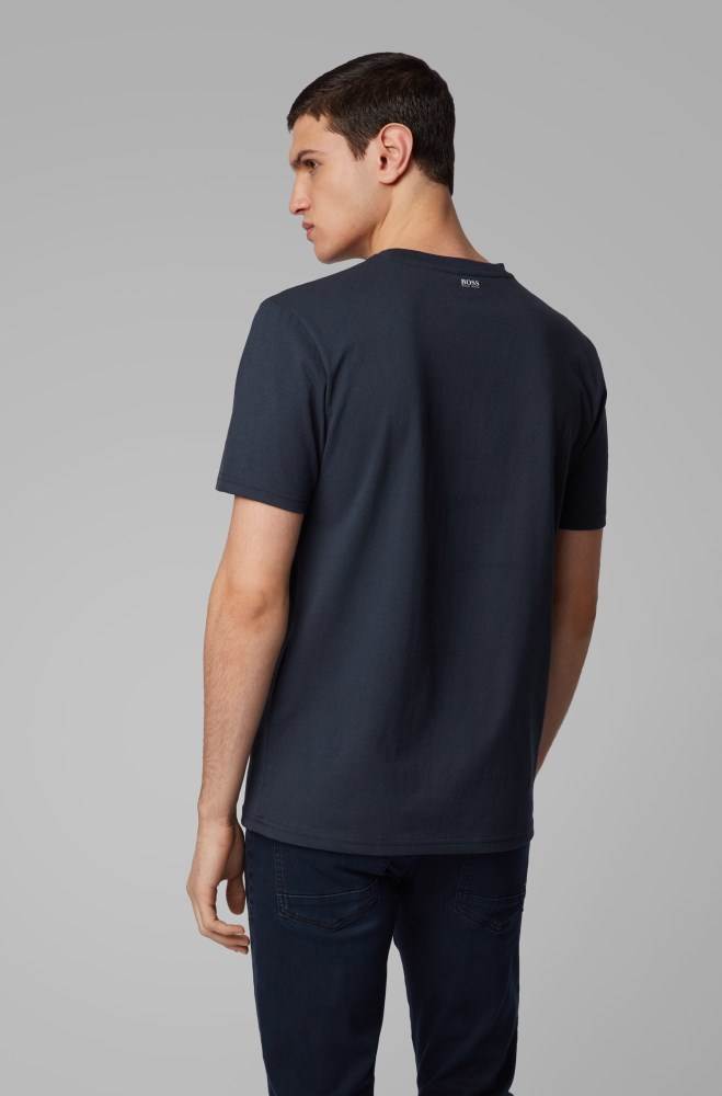 Hugo Boss Pure-cotton recyclable T-shirt Mørke Blå | kDNoWchk