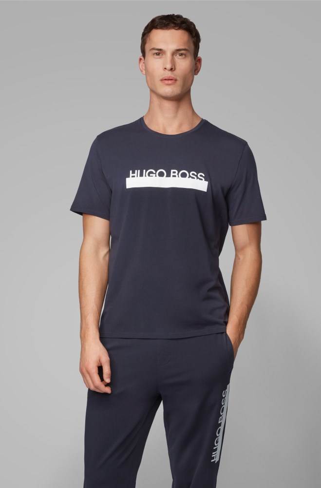 Hugo Boss Pyjama T-shirt Mørke Blå | k4XBheX1