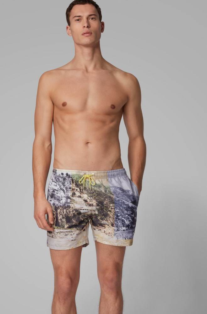 Hugo Boss Quick-dry photo-print swim shorts Lyse Gul | Bxg5XUSQ