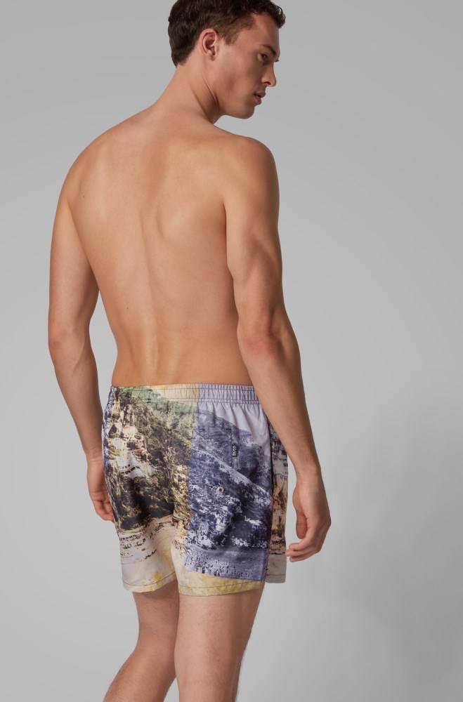 Hugo Boss Quick-dry photo-print swim shorts Lyse Gul | Bxg5XUSQ