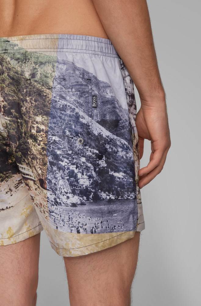 Hugo Boss Quick-dry photo-print swim shorts Lyse Gul | Bxg5XUSQ