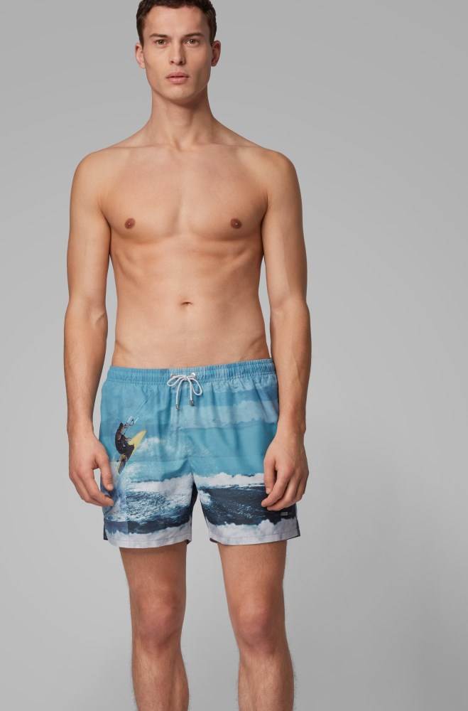 Hugo Boss Quick-dry photo-print swim shorts Lyse Grønn | ptNvtkBw