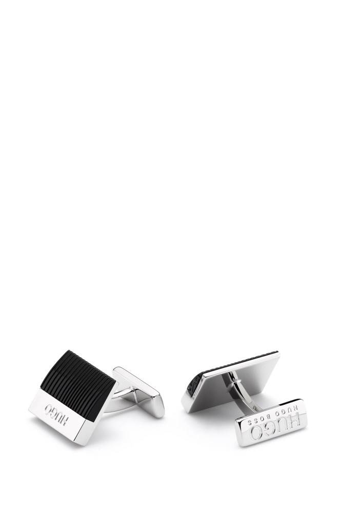 Hugo Boss Rectangular logo cufflinks Svarte | B9qNdfHT