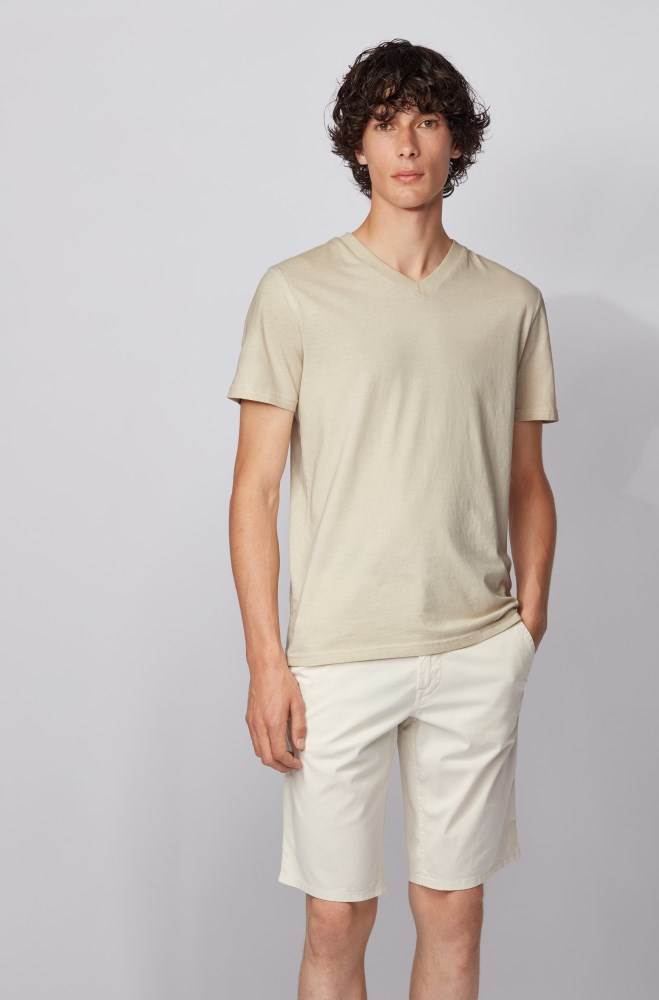 Hugo Boss Regular-fit T-shirt Lyse Beige | Rh2Ldfua