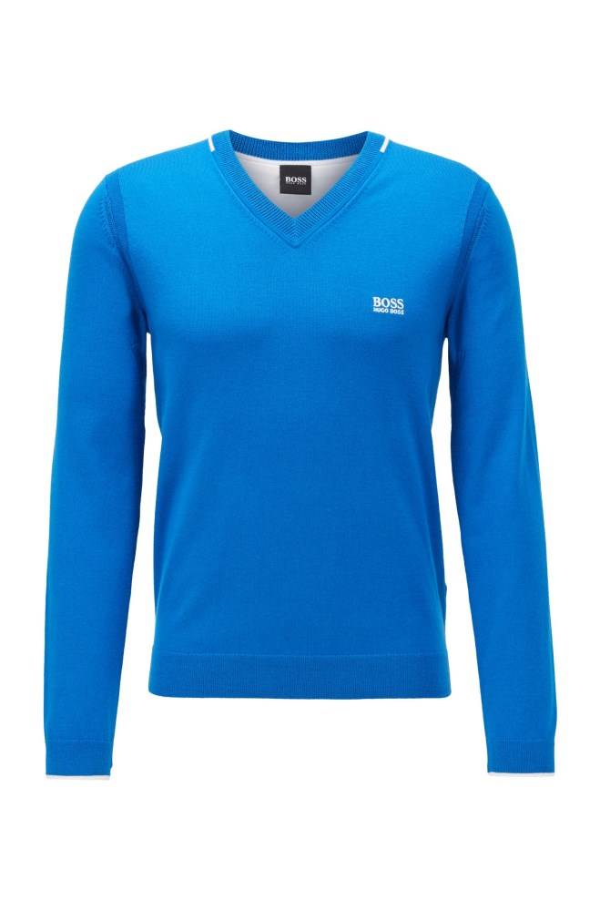 Hugo Boss Regular-fit V-neck sweater Blå | ESOnKKJ4