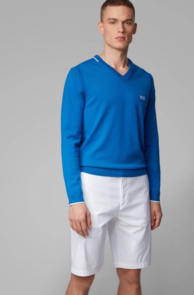 Hugo Boss Regular-fit V-neck sweater Blå | ESOnKKJ4