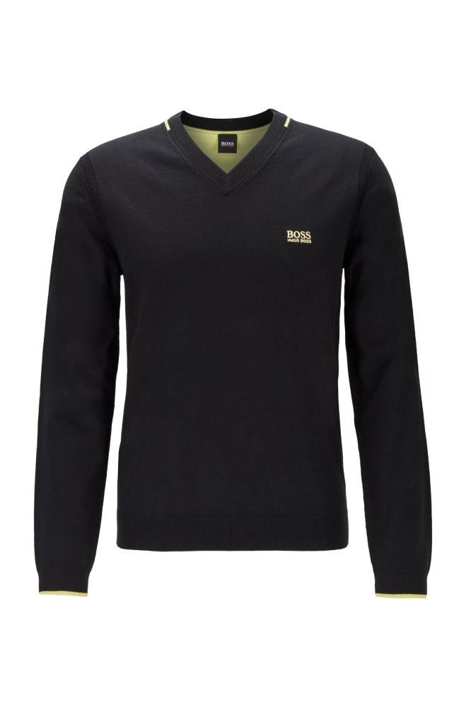 Hugo Boss Regular-fit V-neck sweater Svarte | n5FNi40O