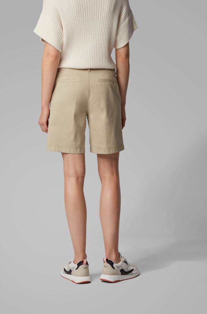 Hugo Boss Regular-fit chino shorts Beige | Wo5CH1TZ