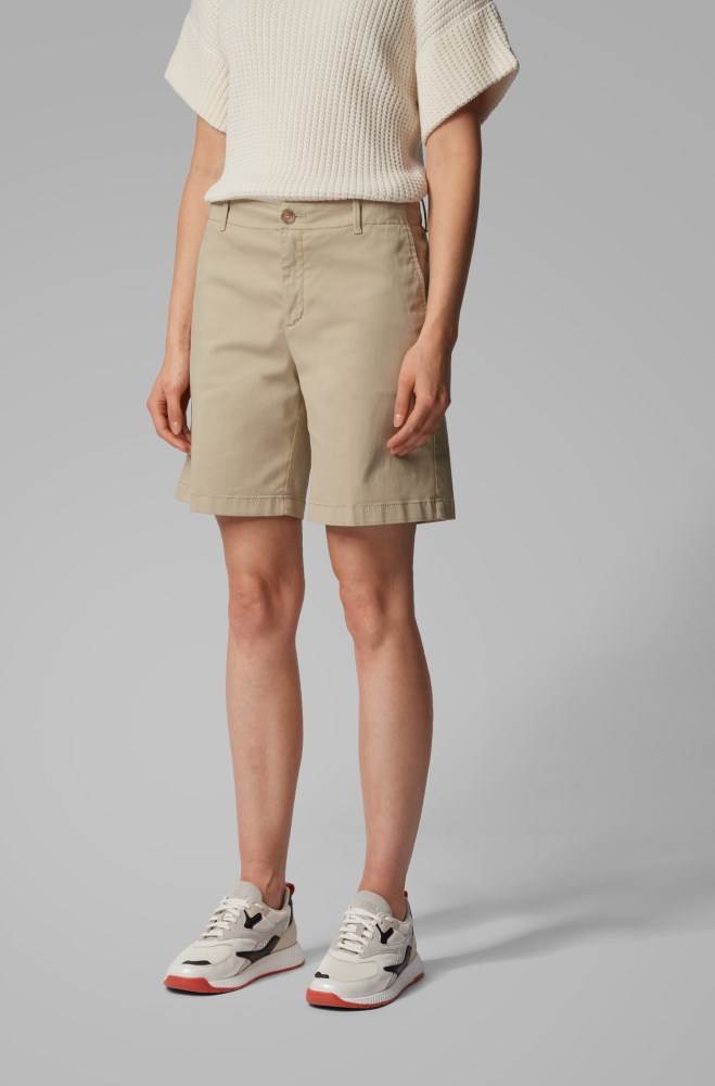 Hugo Boss Regular-fit chino shorts Beige | Wo5CH1TZ