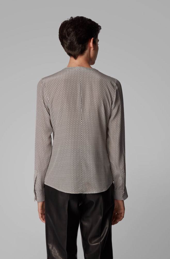 Hugo Boss Regular-fit collarless blouse Patterned | SBZROm4C