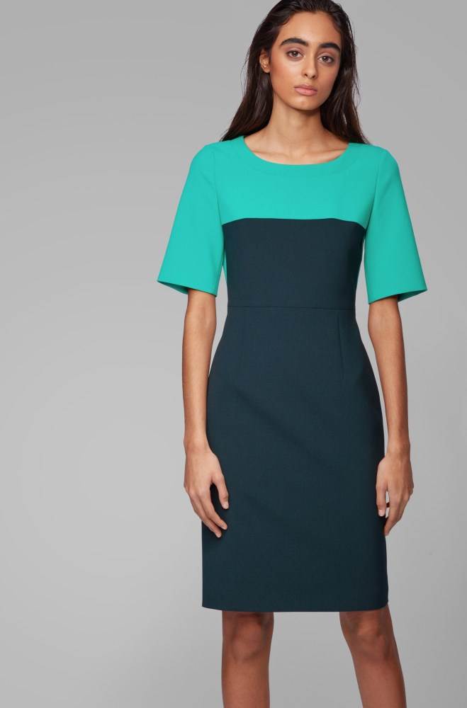 Hugo Boss Regular-fit colour-block dress Mørke Grønn | kwQT4yFh