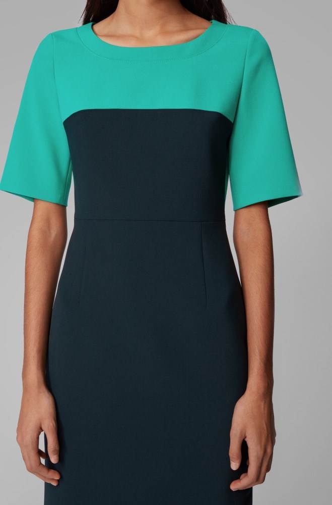 Hugo Boss Regular-fit colour-block dress Mørke Grønn | kwQT4yFh