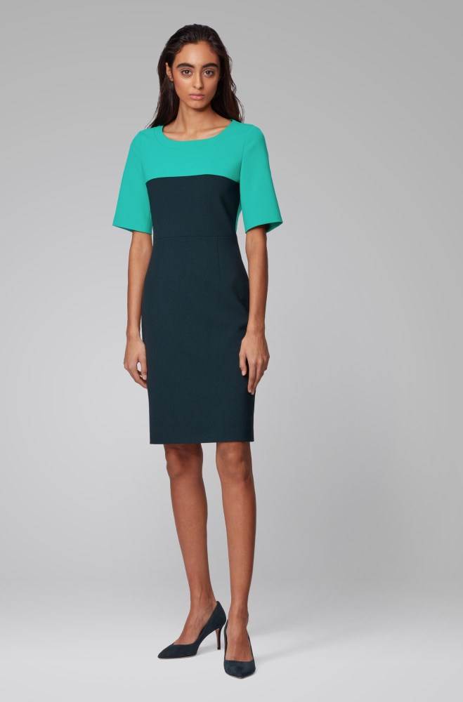 Hugo Boss Regular-fit colour-block dress Mørke Grønn | kwQT4yFh