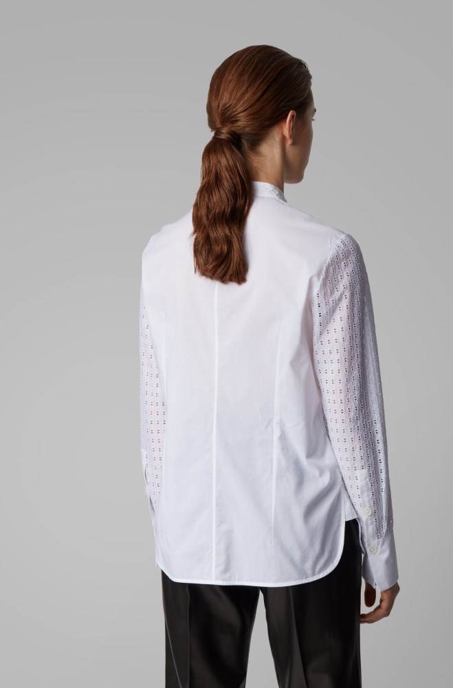 Hugo Boss Regular-fit cotton blouse Hvite | VFqsoRNa