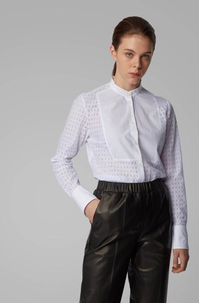 Hugo Boss Regular-fit cotton blouse Hvite | VFqsoRNa