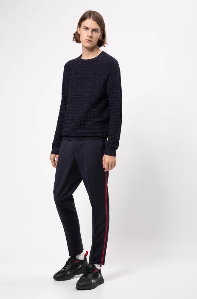 Hugo Boss Regular-fit cotton sweater Mørke Blå | VLdrp7jk