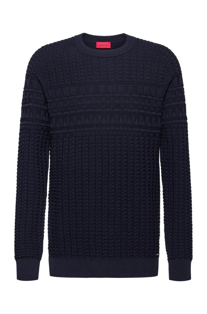 Hugo Boss Regular-fit cotton sweater Mørke Blå | VLdrp7jk