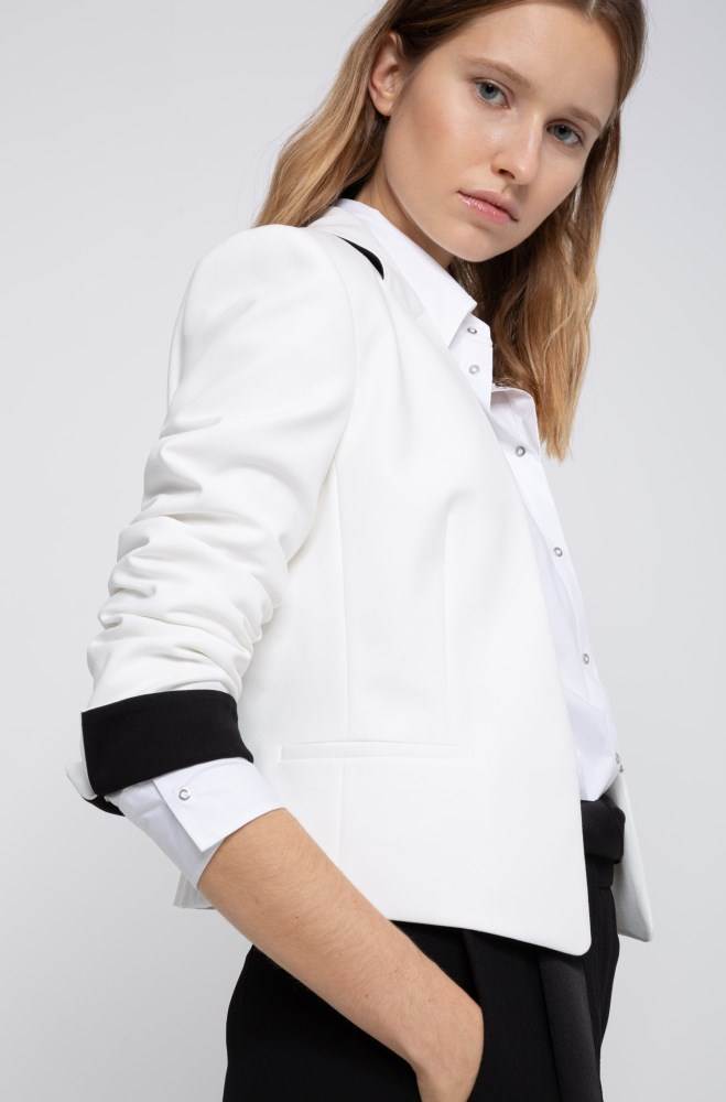 Hugo Boss Regular-fit cropped jacket Hvite | iky9NKdF