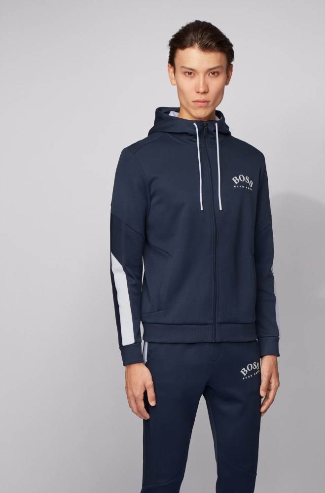 Hugo Boss Regular-fit hooded sweatshirt Mørke Blå | Jwmh91F4