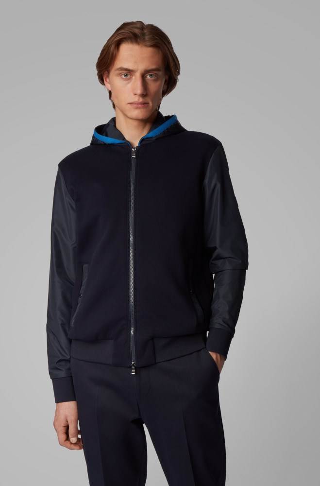 Hugo Boss Regular-fit hooded sweatshirt Mørke Blå | caLYnCF6