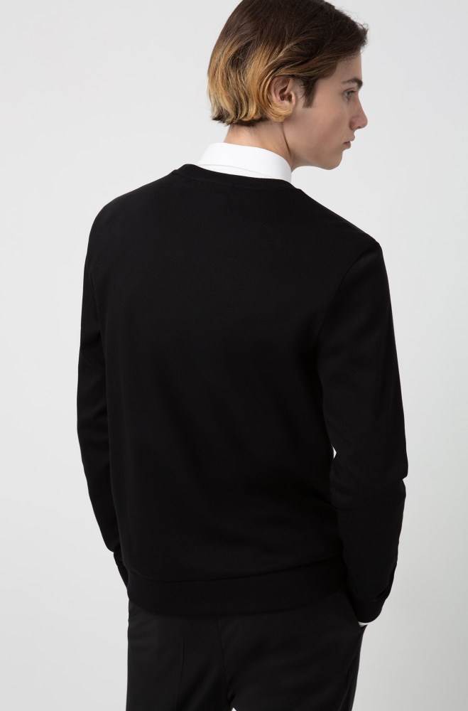 Hugo Boss Regular-fit interlock cotton sweatshirt Svarte | MZWiSLFQ