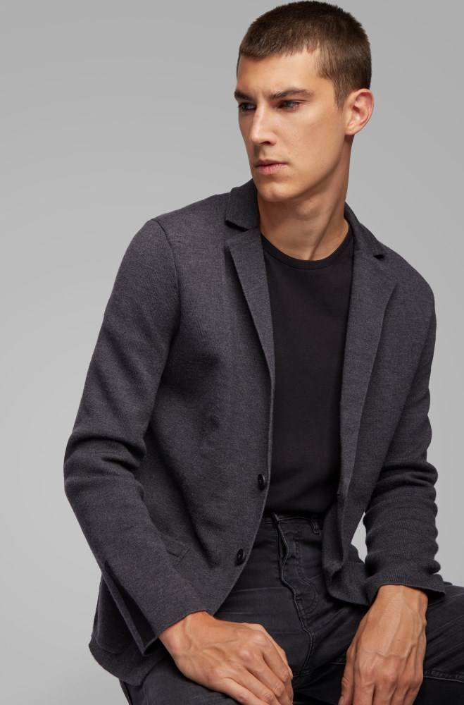 Hugo Boss Regular-fit jacket knitted Grå | EYVi9alO