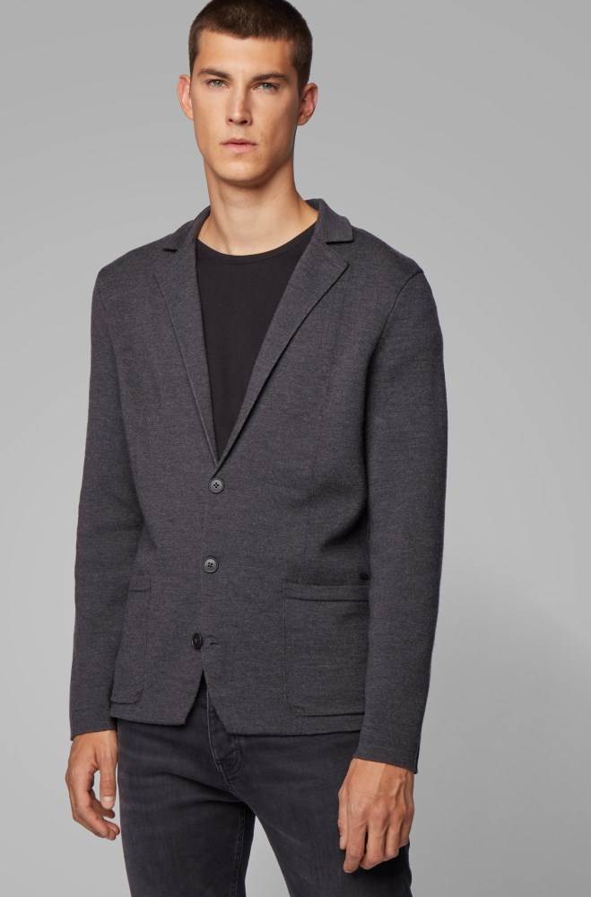 Hugo Boss Regular-fit jacket knitted Grå | EYVi9alO