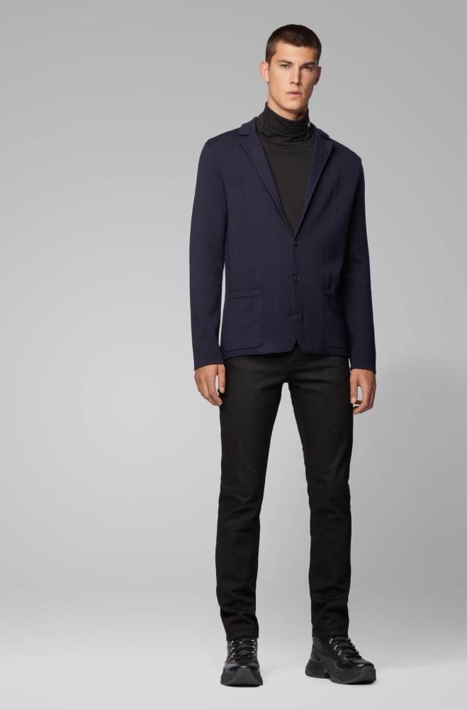 Hugo Boss Regular-fit jacket knitted Mørke Blå | 1OmrGrjF