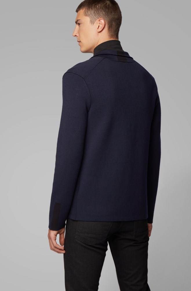 Hugo Boss Regular-fit jacket knitted Mørke Blå | 1OmrGrjF