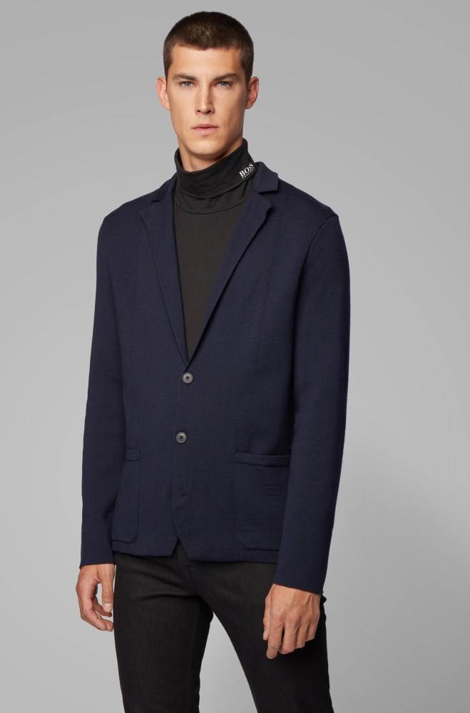 Hugo Boss Regular-fit jacket knitted Mørke Blå | 1OmrGrjF