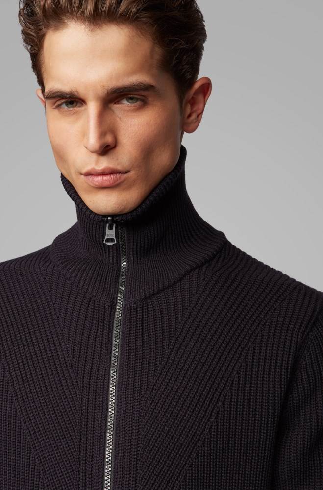 Hugo Boss Regular-fit knitted jacket Mørke Blå | Sj14MAO1