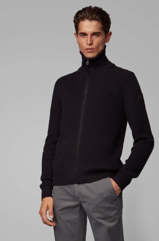 Hugo Boss Regular-fit knitted jacket Mørke Blå | Sj14MAO1