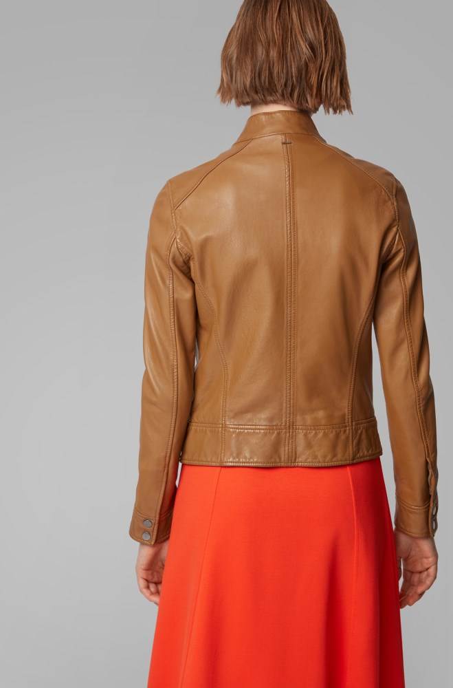 Hugo Boss Regular-fit leather jacket Beige | 3vMRdCVT