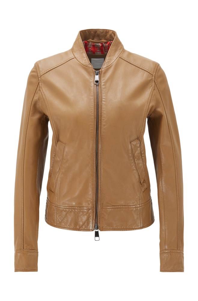 Hugo Boss Regular-fit leather jacket Beige | 3vMRdCVT