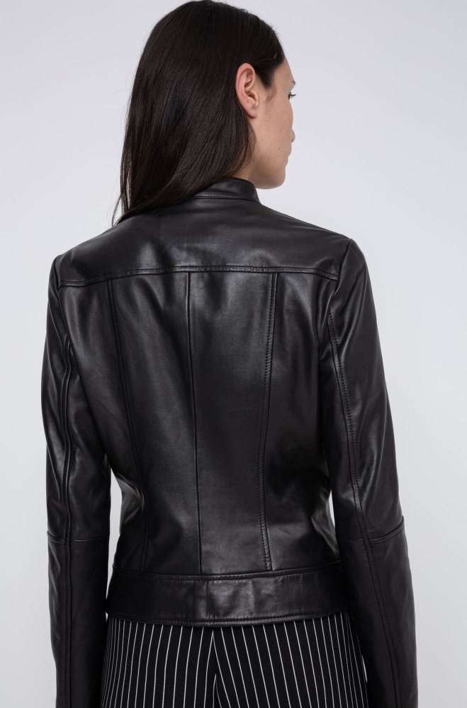 Hugo Boss Regular-fit leather jacket Svarte | 6hbG6agh