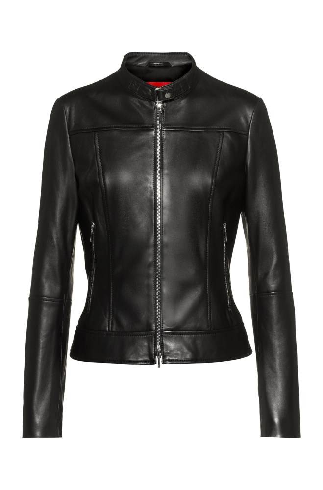 Hugo Boss Regular-fit leather jacket Svarte | 6hbG6agh