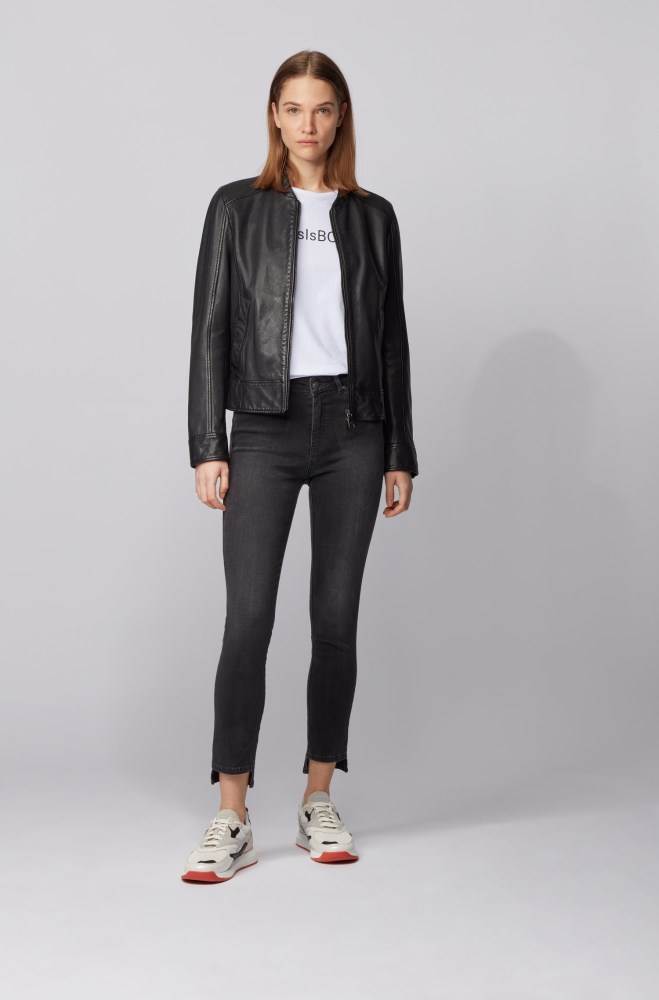 Hugo Boss Regular-fit leather jacket Svarte | CDecLpeg