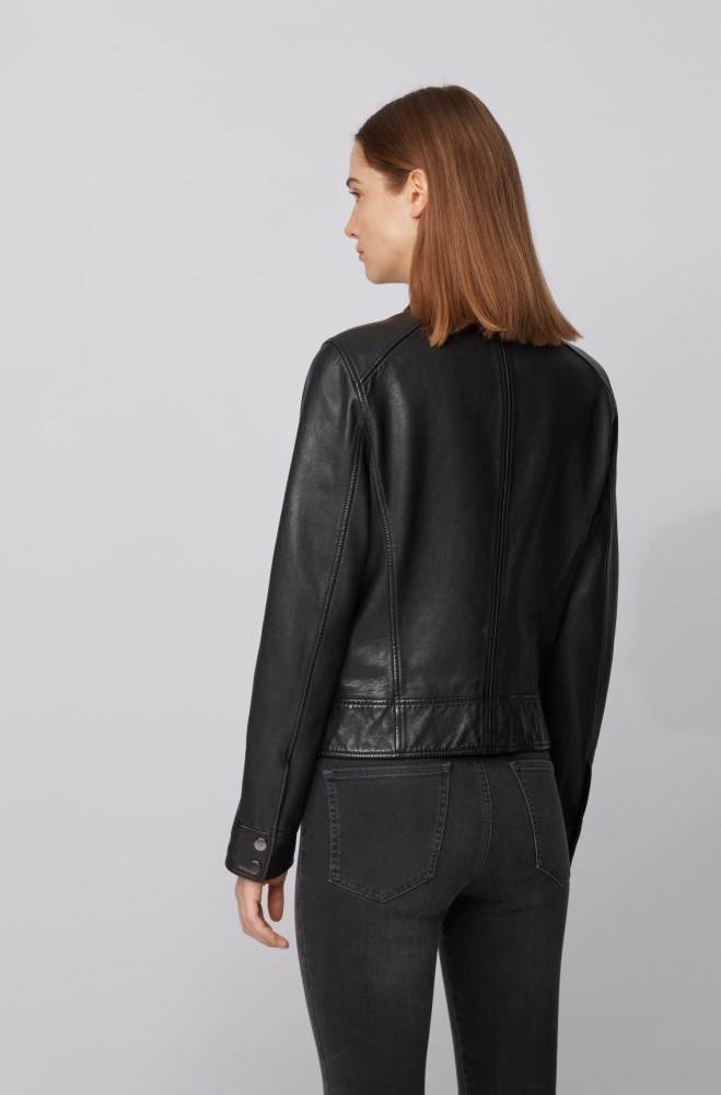 Hugo Boss Regular-fit leather jacket Svarte | CDecLpeg