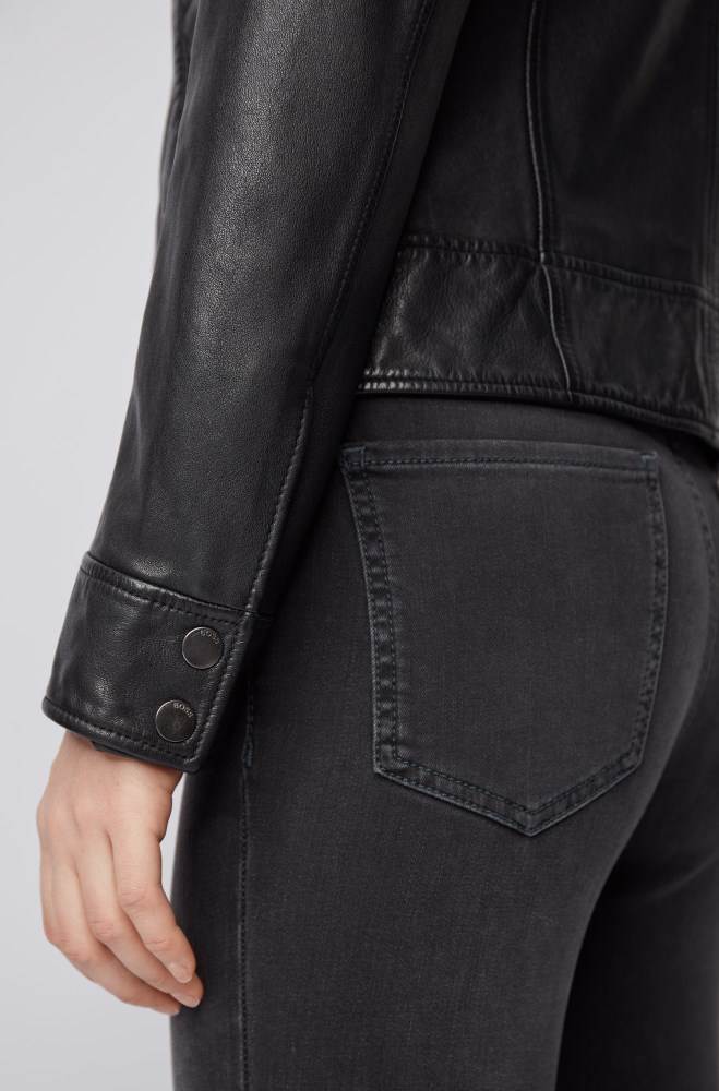 Hugo Boss Regular-fit leather jacket Svarte | CDecLpeg