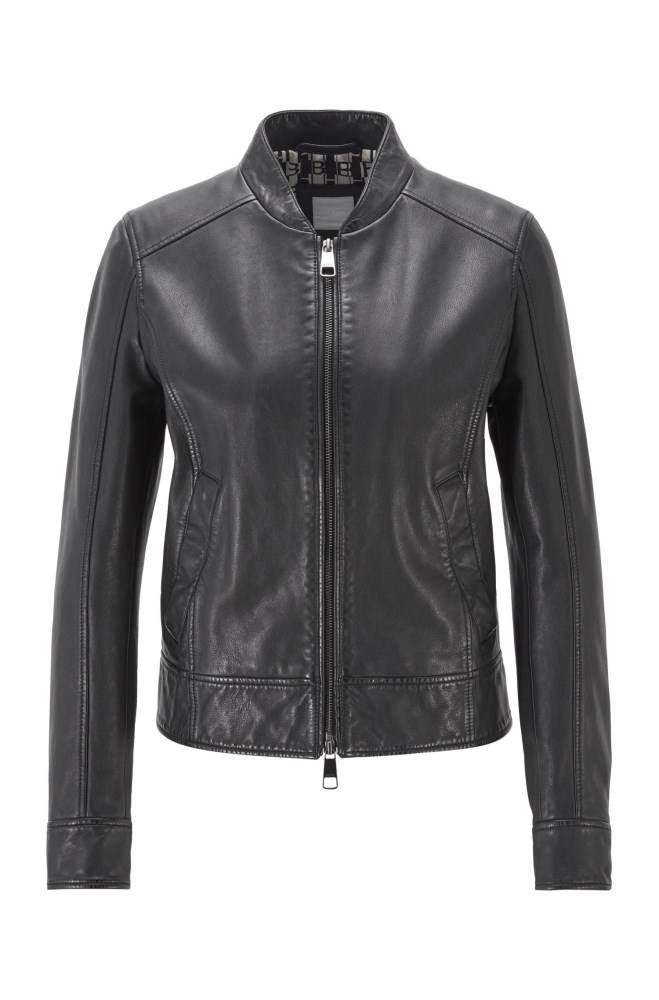 Hugo Boss Regular-fit leather jacket Svarte | CDecLpeg