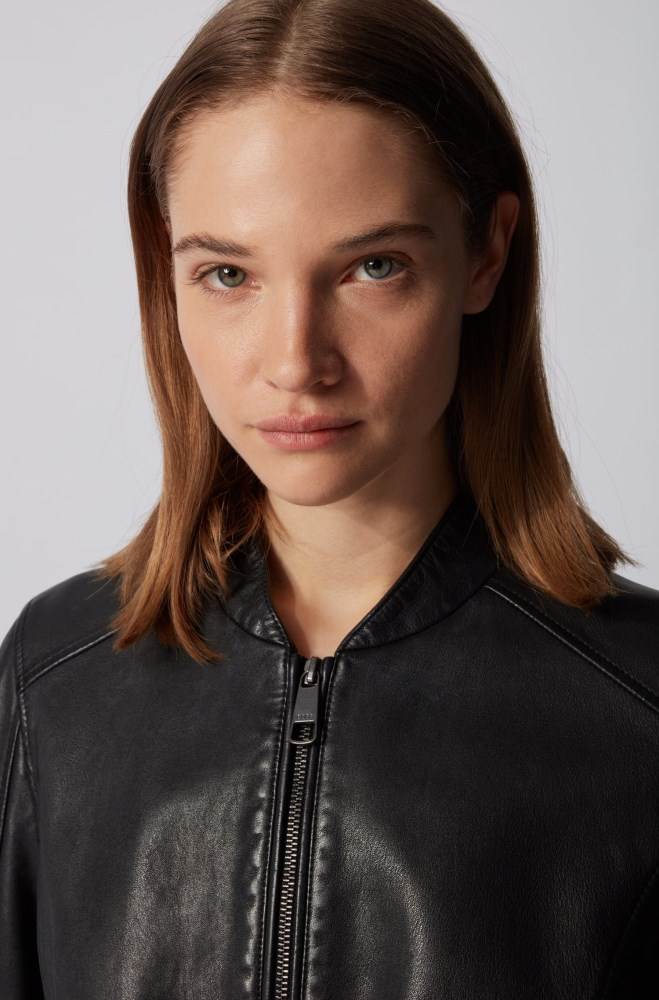 Hugo Boss Regular-fit leather jacket Svarte | IU88xRl0