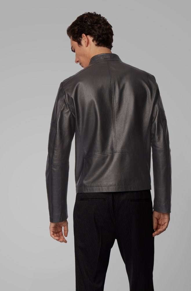 Hugo Boss Regular-fit leather jacket Svarte | cr27VKQE