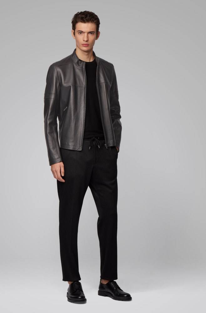 Hugo Boss Regular-fit leather jacket Svarte | uNEedEsL