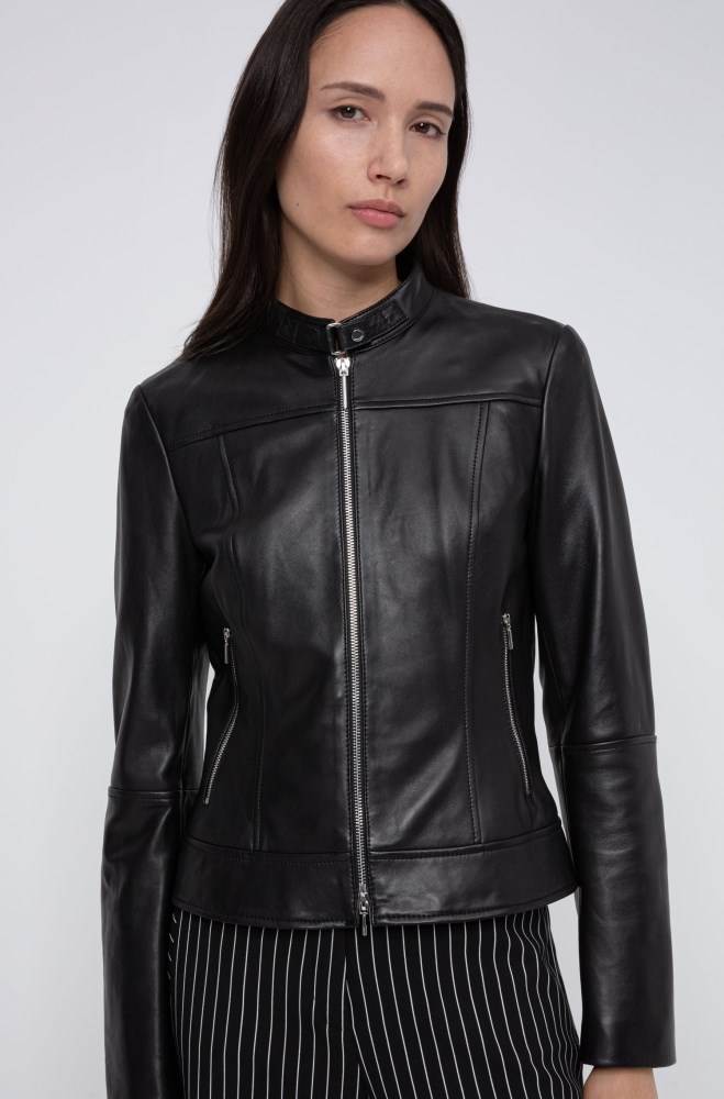 Hugo Boss Regular-fit leather jacket Svarte | y3tpvNkE