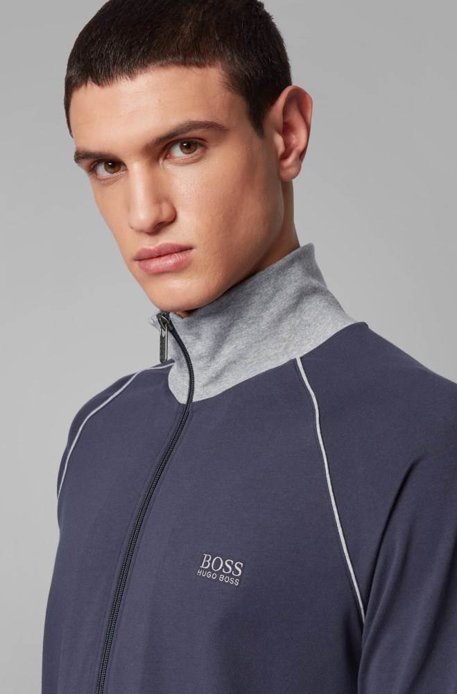 Hugo Boss Regular-fit loungewear jacket Mørke Blå | Fm9CjcLX