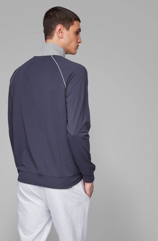 Hugo Boss Regular-fit loungewear jacket Mørke Blå | Fm9CjcLX