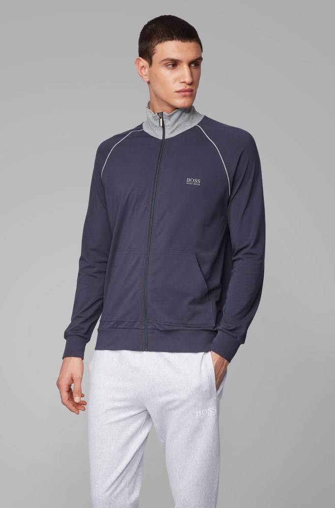 Hugo Boss Regular-fit loungewear jacket Mørke Blå | Fm9CjcLX