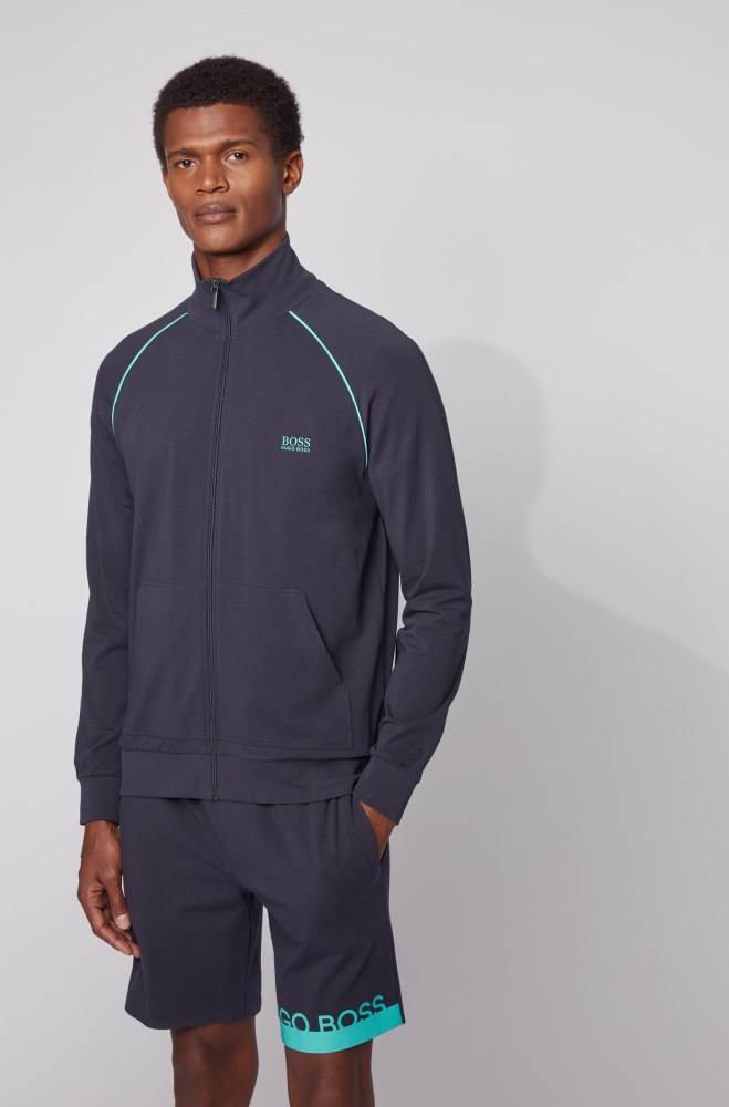 Hugo Boss Regular-fit loungewear jacket Lyse Blå | JoCowG0C