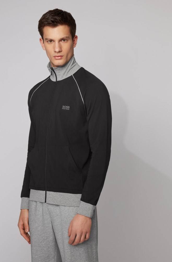 Hugo Boss Regular-fit loungewear jacket Svarte | rBTZeZCx